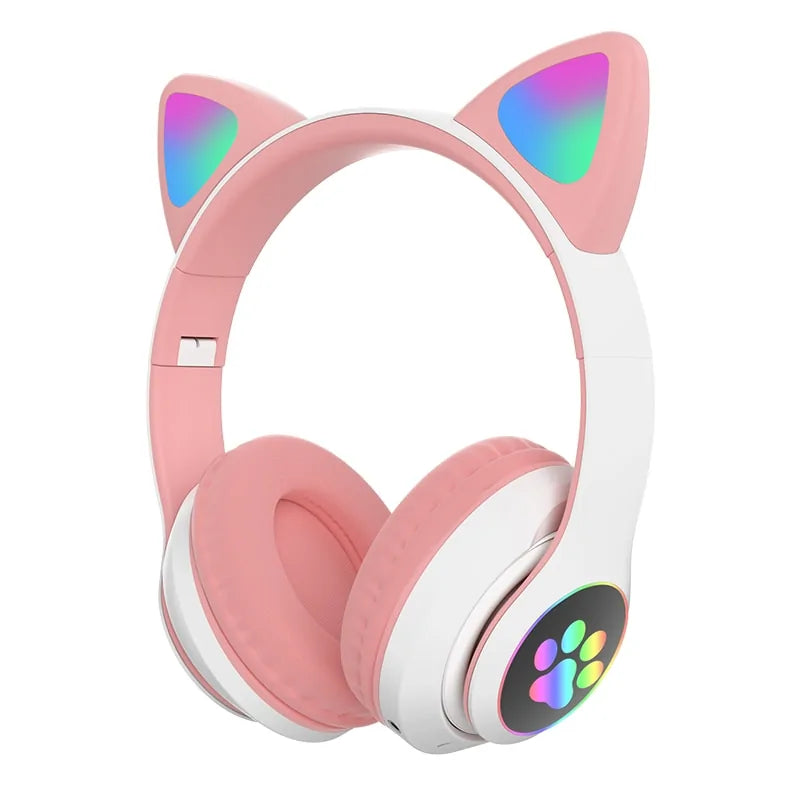 LED Cat Ear Bluetooth 5.0 Headphones: Noise Cancelling, TF Card Support