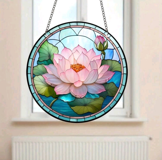 Lotus Suncatcher Window Hanging with Metal Chain For DIY Wall Gardening Decor, Perfect Gift