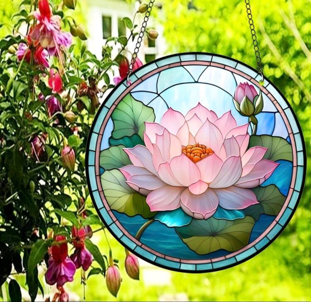 Lotus Suncatcher Window Hanging with Metal Chain For DIY Wall Gardening Decor, Perfect Gift