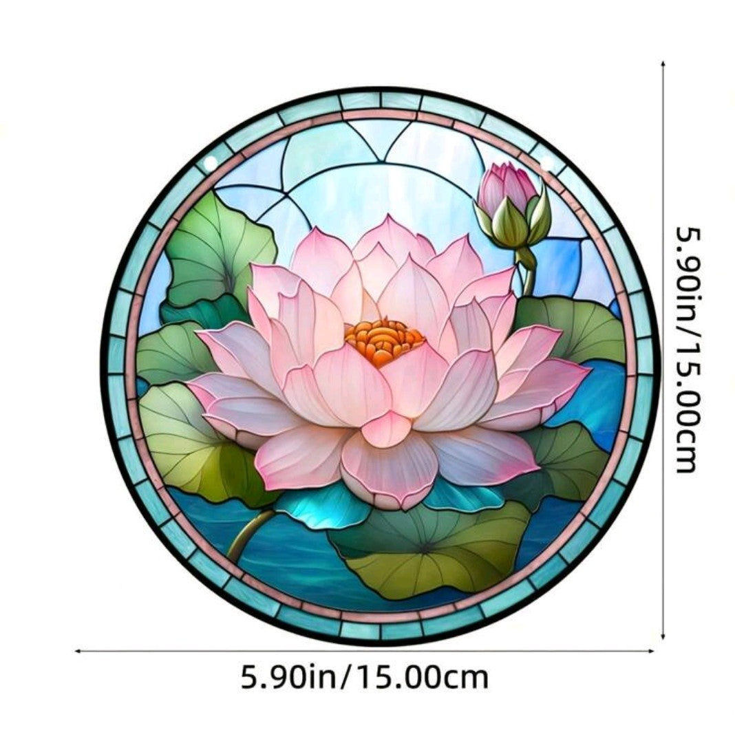 Lotus Suncatcher Window Hanging with Metal Chain For DIY Wall Gardening Decor, Perfect Gift