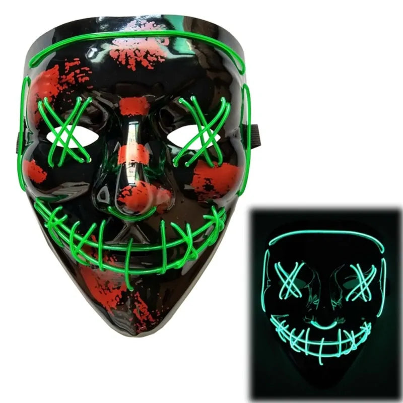 LED Purge Mask: Halloween Costume DJ Party Light Up Glow-in-the-Dark Masks (10 Colors)