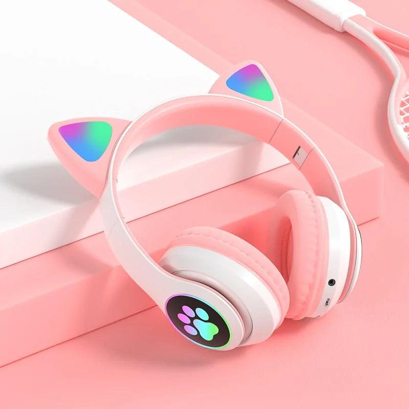 LED Cat Ear Bluetooth 5.0 Headphones: Noise Cancelling, TF Card Support