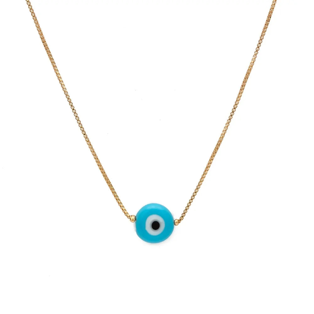 EVIL EYE Turkish Bead Necklace: Copper Gold Color Long Chain Jewelry