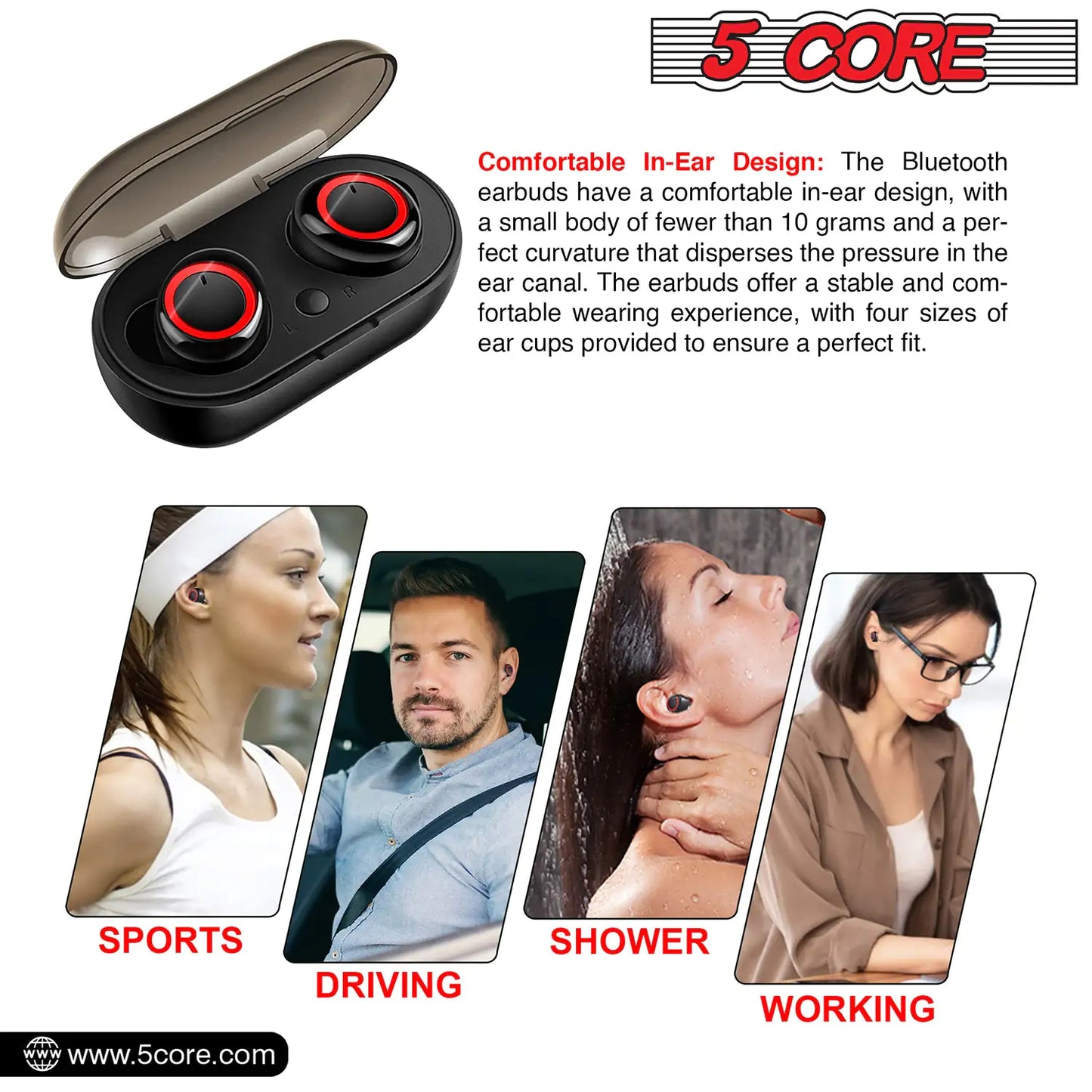 5 Core Wireless Ear Buds Mini Bluetooth Earbud Headphones Wire Less 32 Hours Playtime IPX8