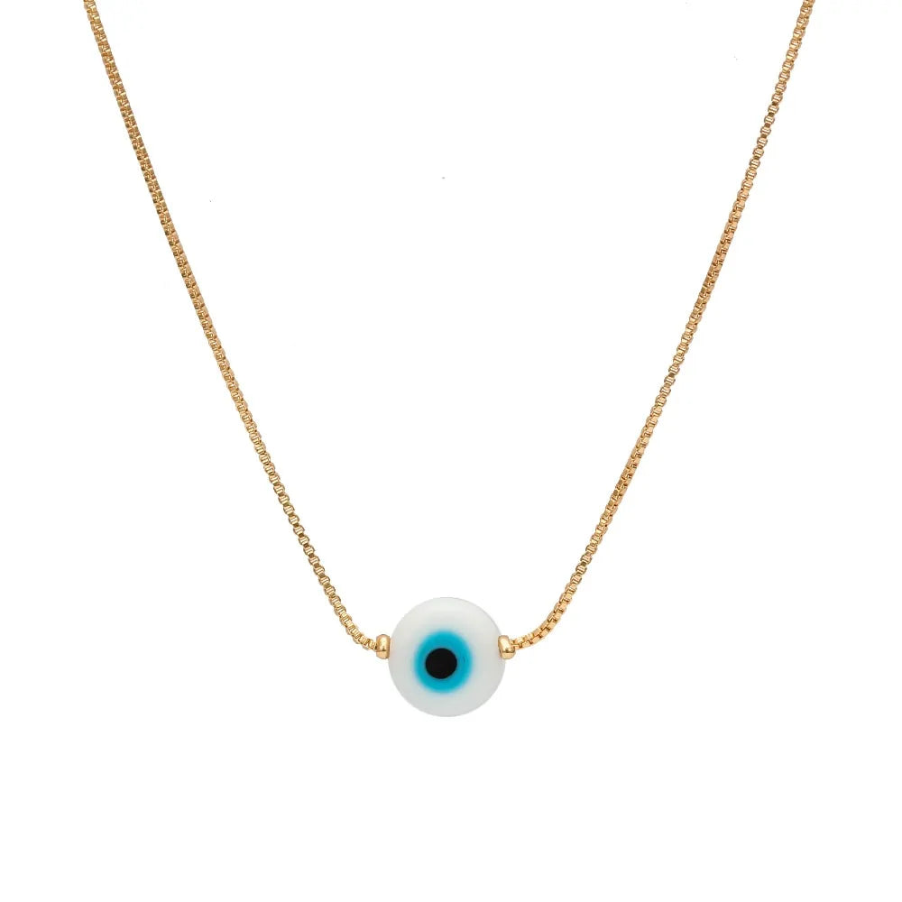 EVIL EYE Turkish Bead Necklace: Copper Gold Color Long Chain Jewelry